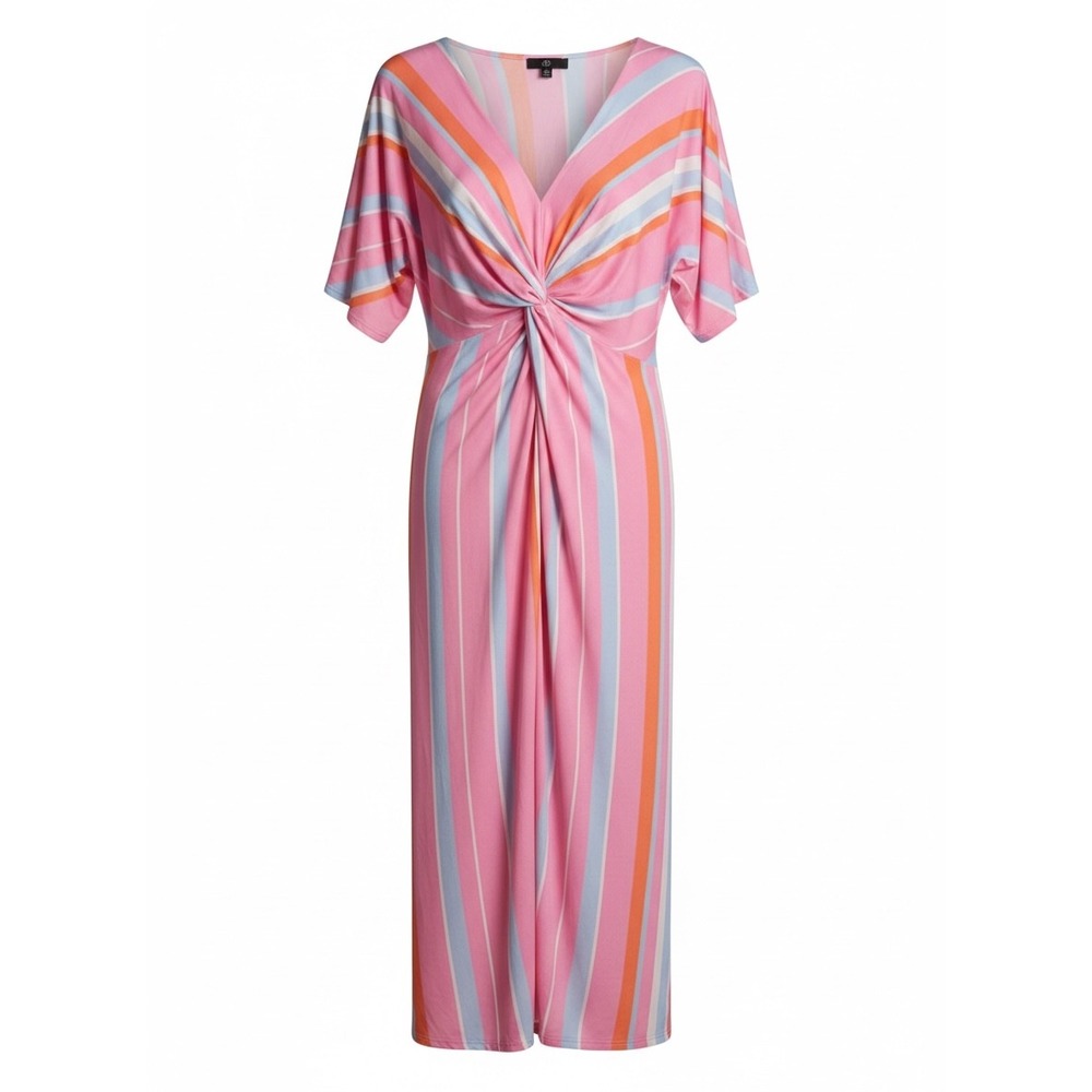 Misguided Twist Front Stripe Midi Dress NWT Pink Orange Blue Plus US 12 UK 16